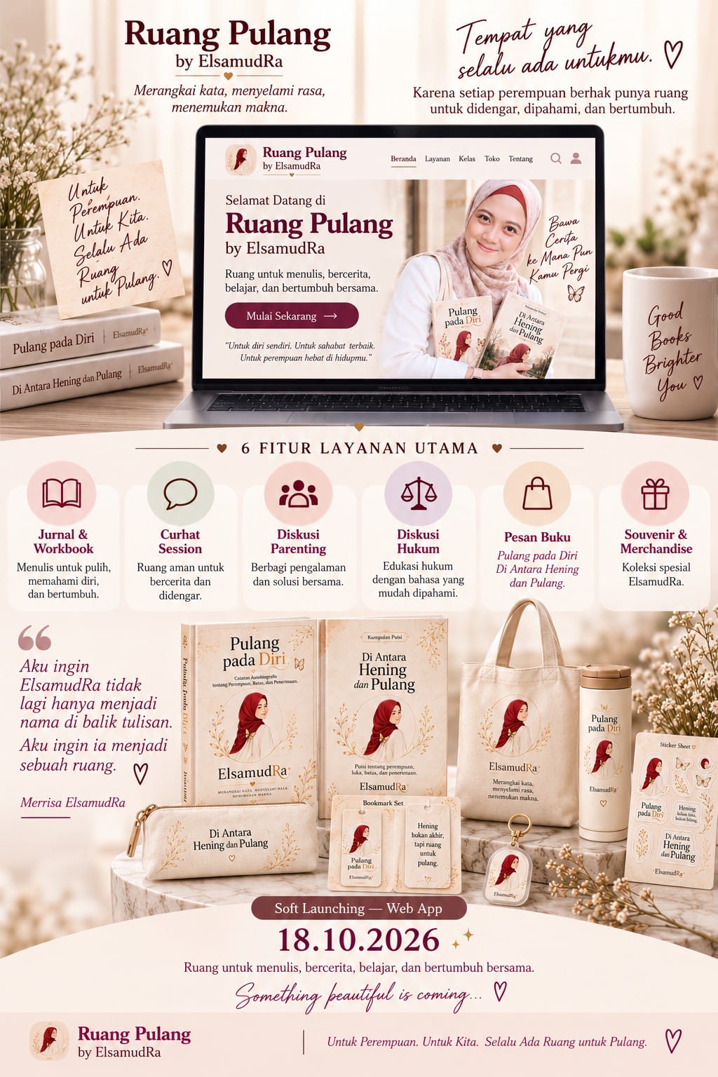 Ruang Pulang by ElsamudRa: enam layanan untuk perempuan, buku, dan koleksi merchandise